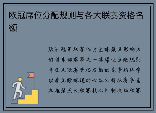 欧冠席位分配规则与各大联赛资格名额