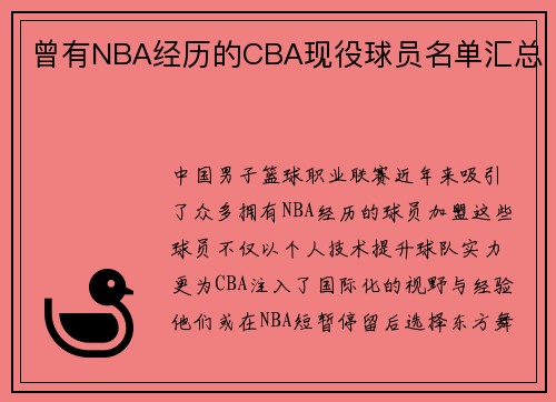 曾有NBA经历的CBA现役球员名单汇总
